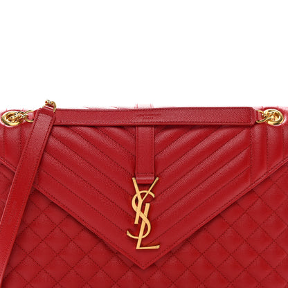 Saint Laurent Grain De Poudre Mixed Matelasse Large Triquilt Monogram Satchel New Red 9 of 11