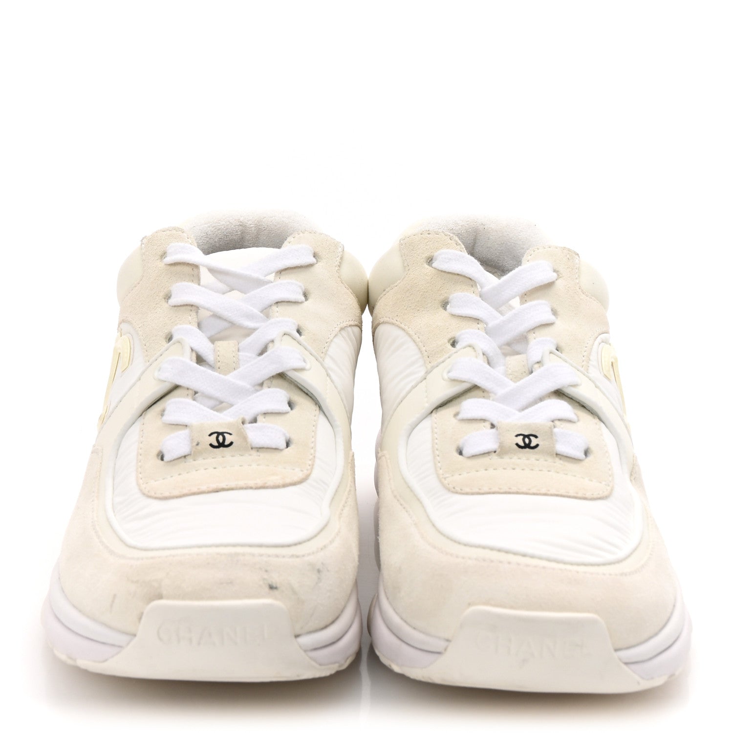 Chanel Suede Calfskin Fabric CC Sneakers 38 White 3 of 9