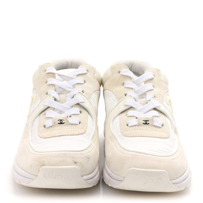 Chanel Suede Calfskin Fabric CC Sneakers 38 White 3 of 9
