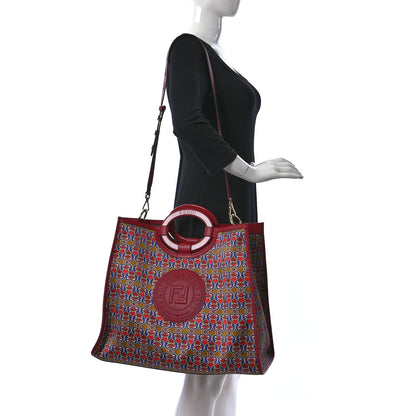 Fendi Fabric Grille Royale Print Stamp Patch Large Runaway Shopper Tote Red Blue Strawberry 2 of 9