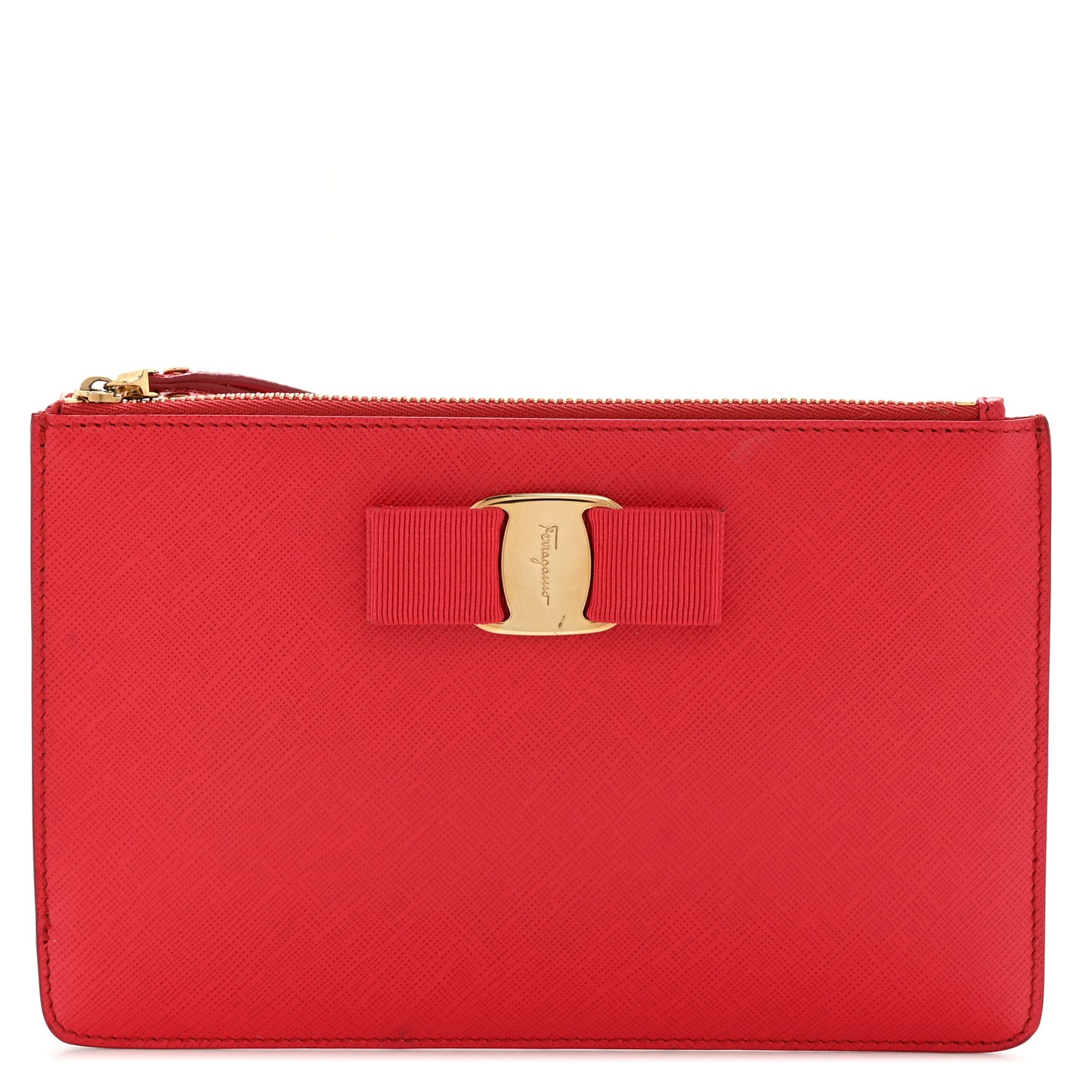 Printed Calfskin Vara Bow Wristlet Clutch Red