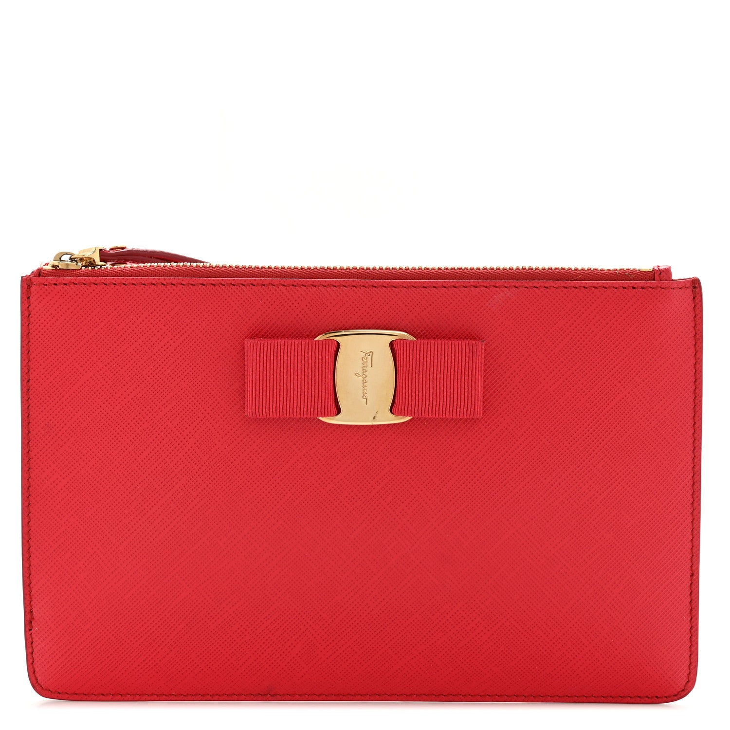Salvatore Ferragamo Printed Calfskin Vara Bow Wristlet Clutch Red 1 of 9