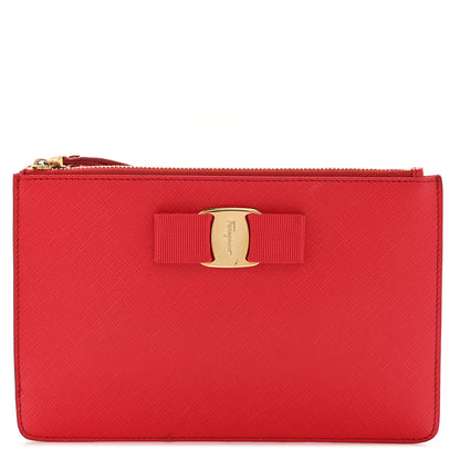 Salvatore Ferragamo Printed Calfskin Vara Bow Wristlet Clutch Red 1 of 9