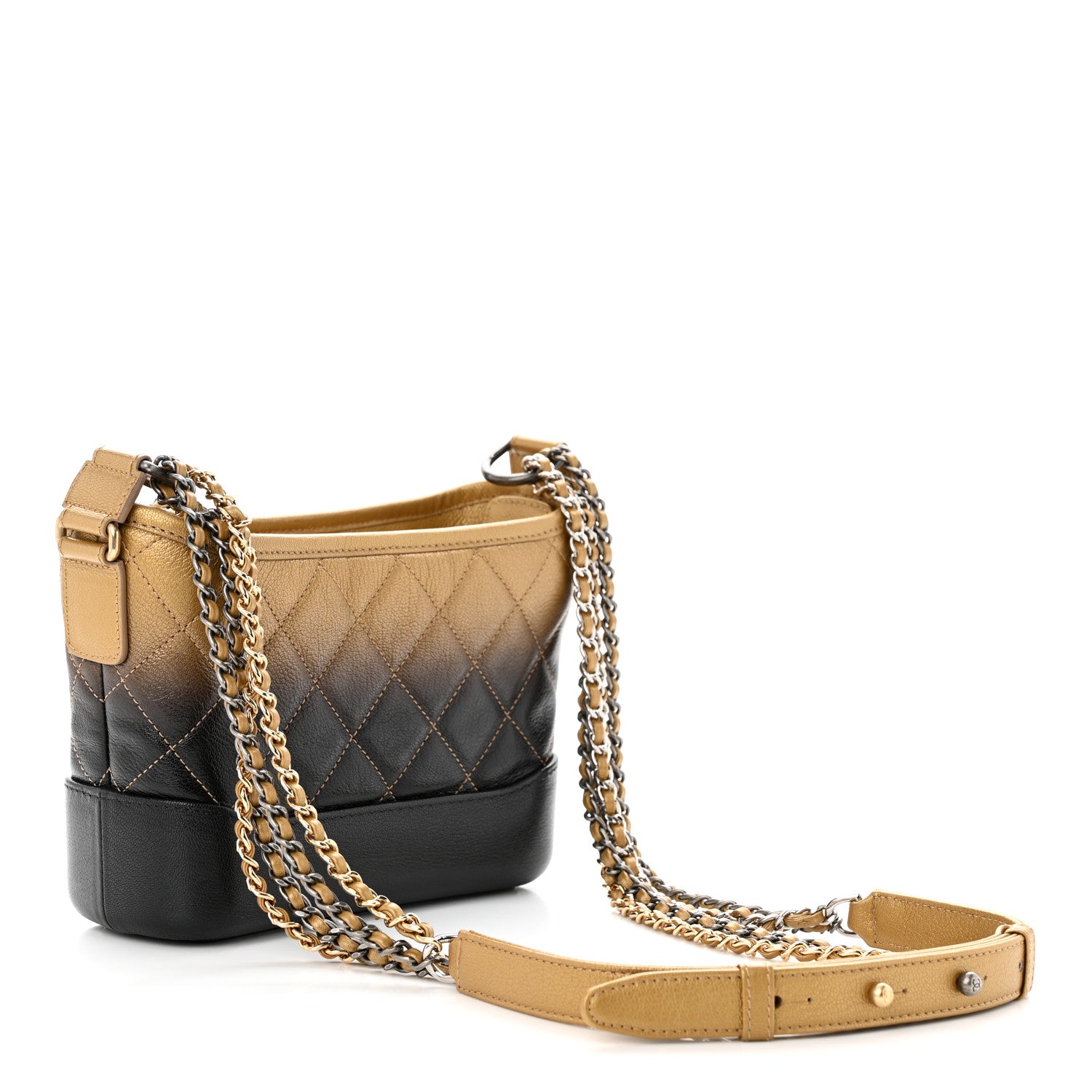 Chanel Metallic Goatskin Quilted Small Gabrielle Hobo Gold Black 3 of 11