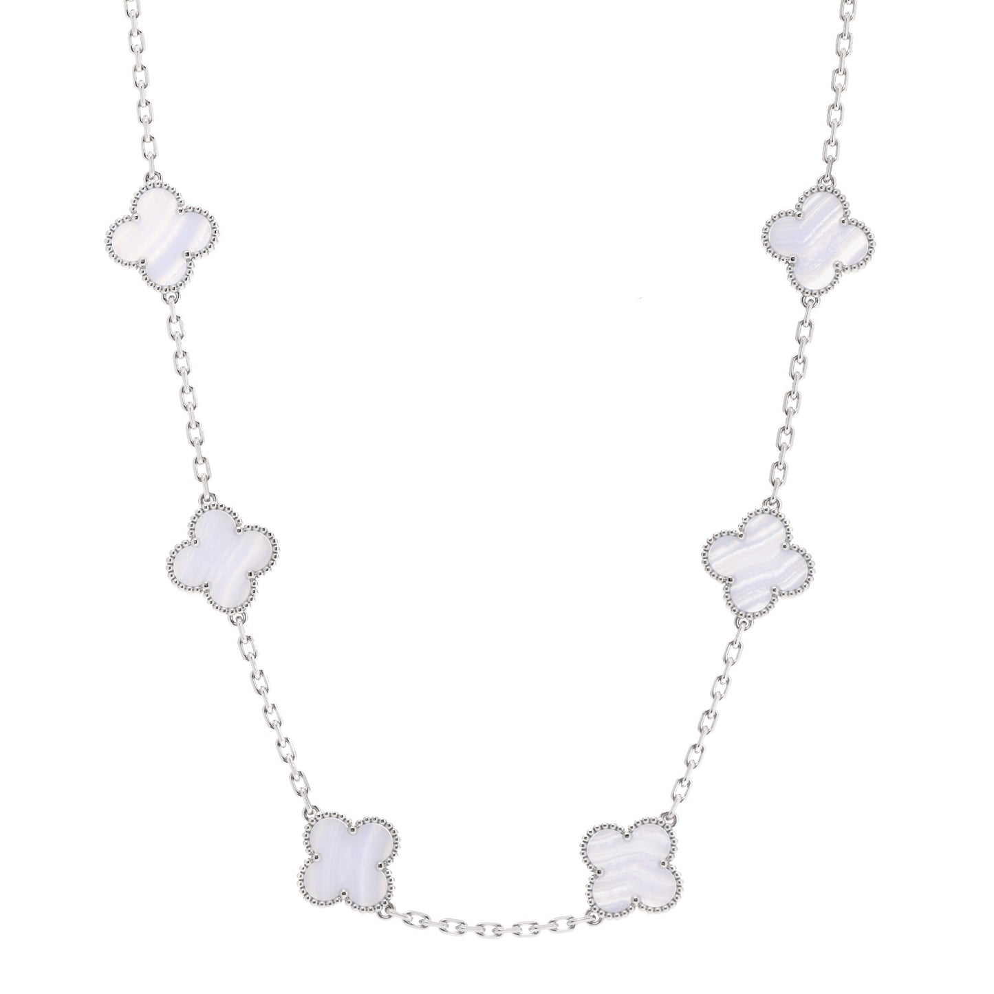 18K White Gold Chalcedony 10 Motifs Vintage Alhambra Necklace