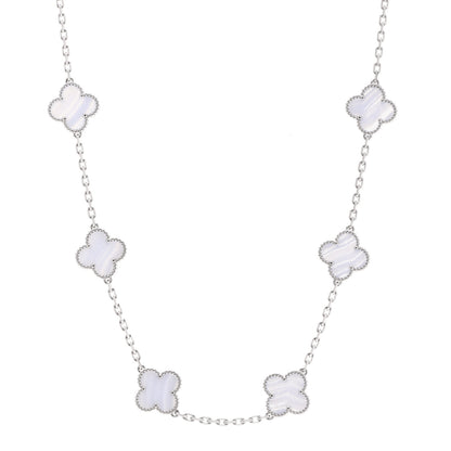 Van Cleef & Arpels 18K White Gold Chalcedony 10 Motifs Vintage Alhambra Necklace 1 of 7
