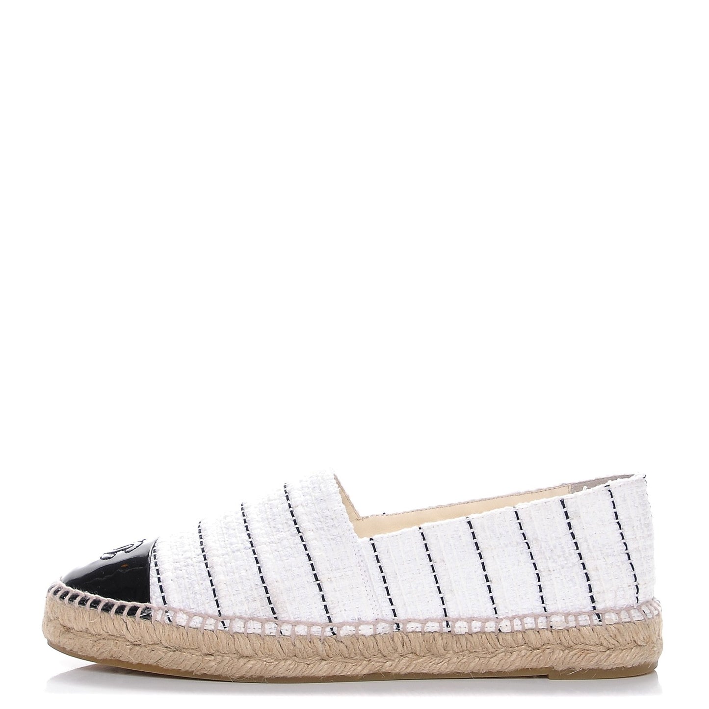 Tweed Patent Calfskin CC Espadrilles 41 White Black