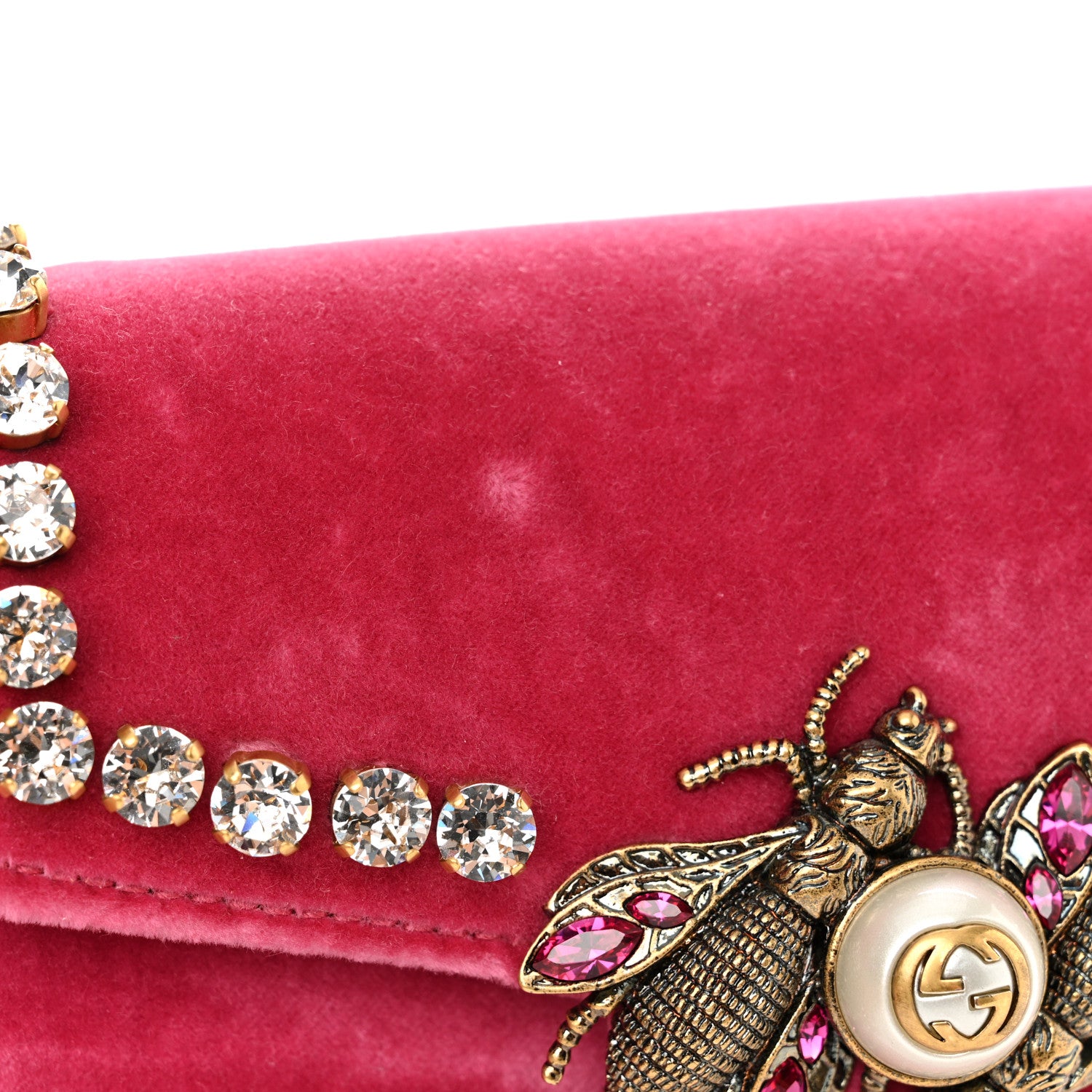 Gucci Velvet Crystal Mini Bee Broadway Shoulder Bag Light Raspberry Rose 13 of 13