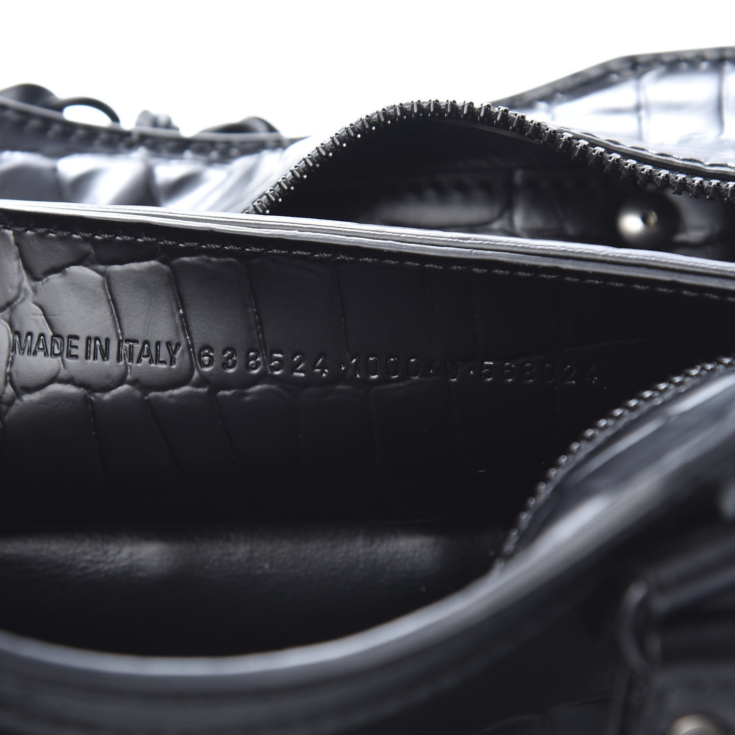 Semi Shiny Calfskin Crocodile Embossed Neo Classic Black Hardware Mini City Black