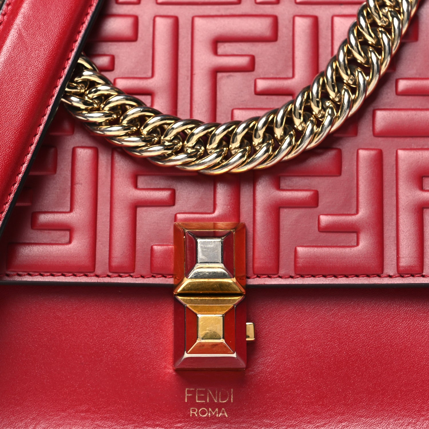 Fendi Vitello Liberty FF 1974 Embossed Small Kan I Shoulder Bag Fragola 8 of 11