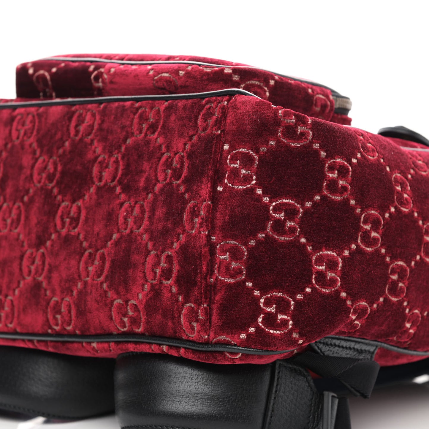 Velvet GG Monogram Textured Calfskin Web Small Double Buckle Backpack Red Cipria Black