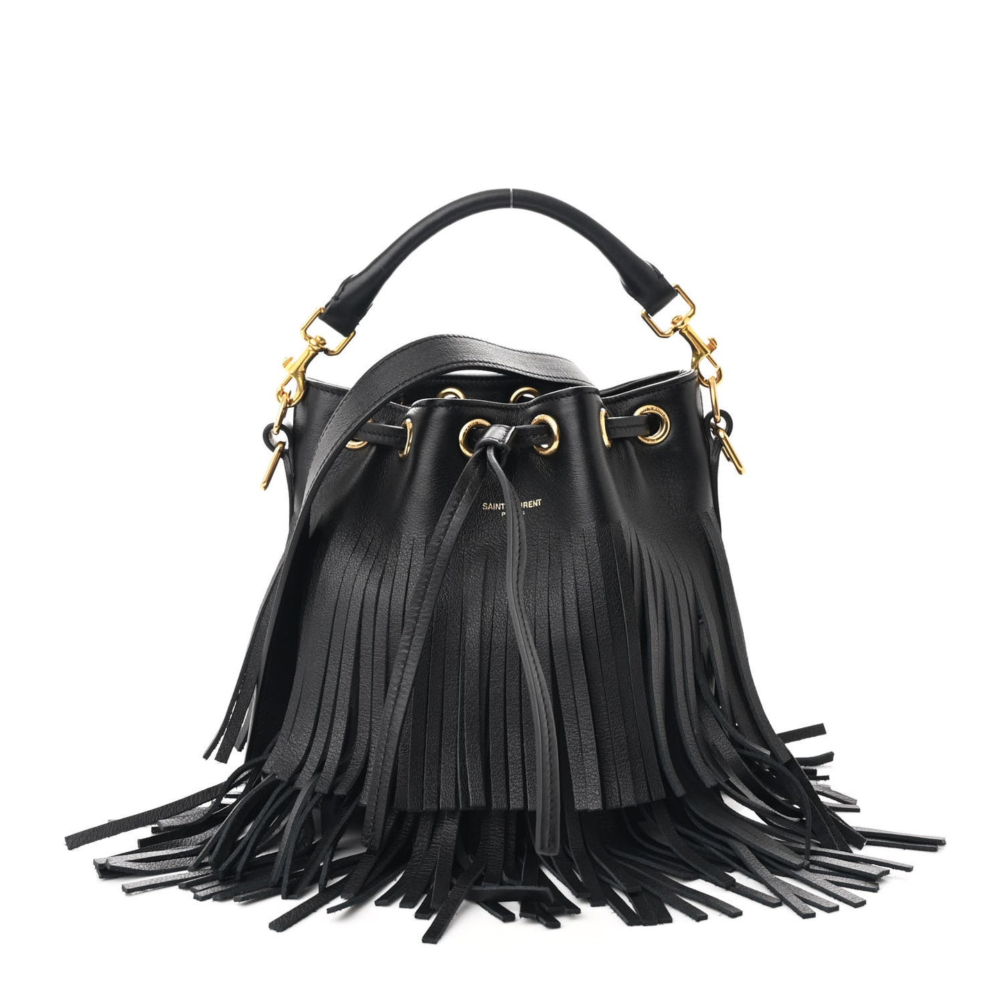 Calfskin Small Emmanuelle Fringe Hobo Bag Black