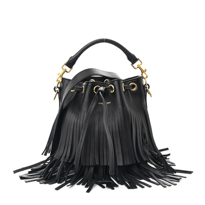 Saint Laurent Calfskin Small Emmanuelle Fringe Hobo Bag Black 1 of 10