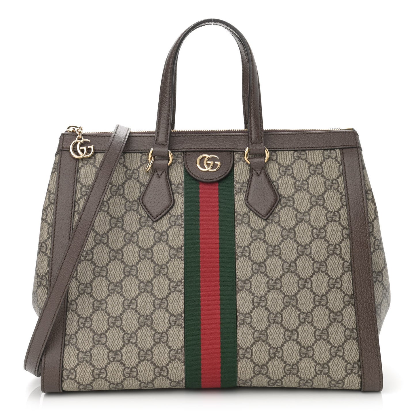 GG Supreme Monogram Web Medium Ophidia Tote Bag Brown