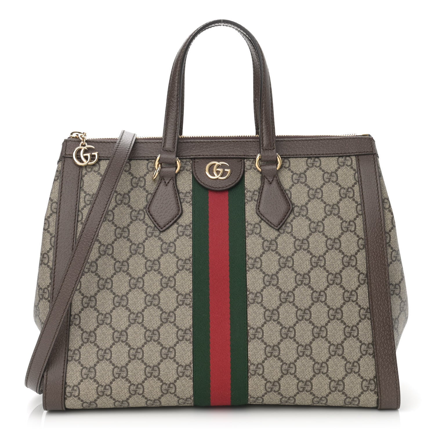 Gucci GG Supreme Monogram Web Medium Ophidia Tote Bag Brown 1 of 12