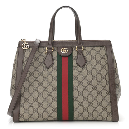 Gucci GG Supreme Monogram Web Medium Ophidia Tote Bag Brown 1 of 12