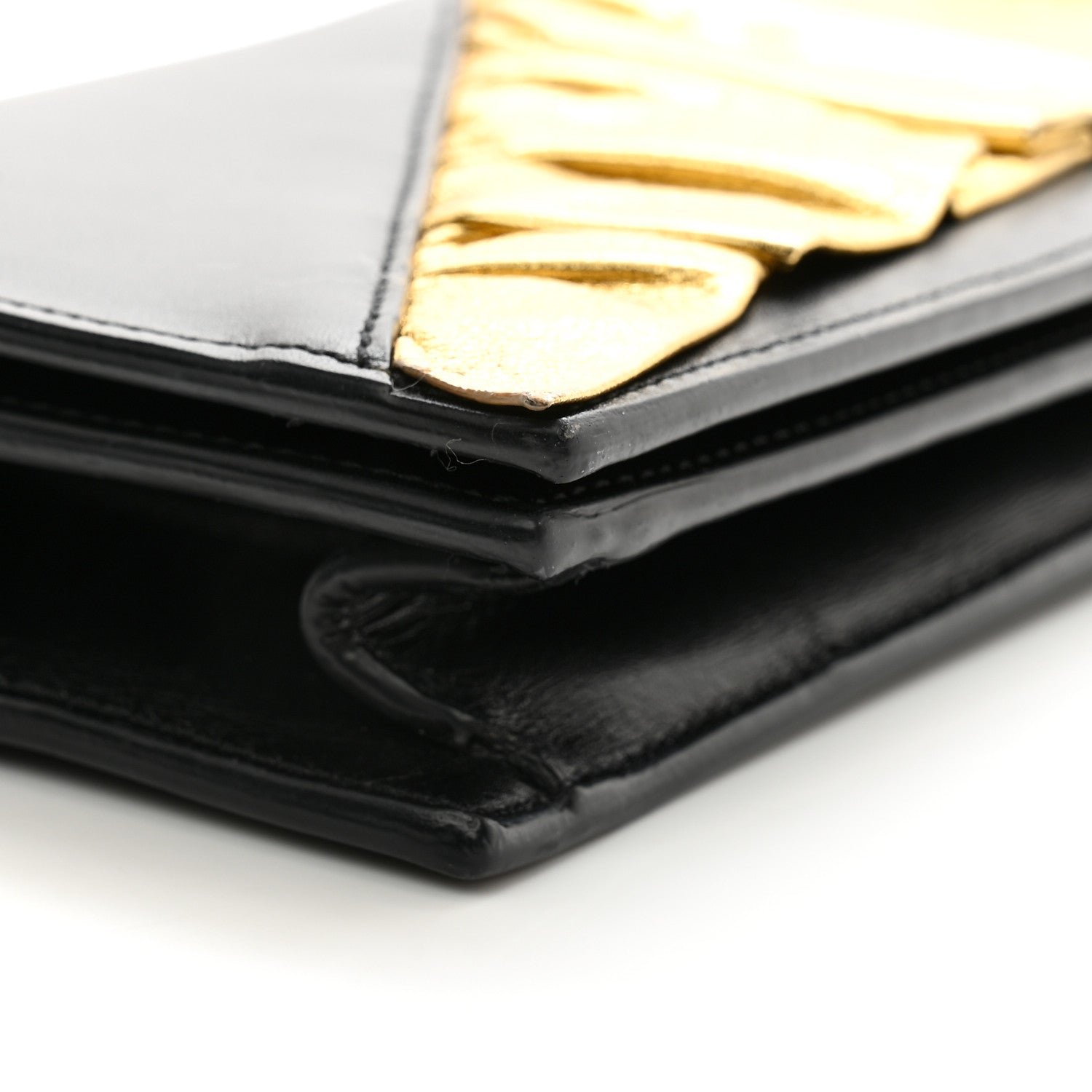 Saint Laurent Smooth Calfskin Ruffles Clutch Black Gold 11 of 11