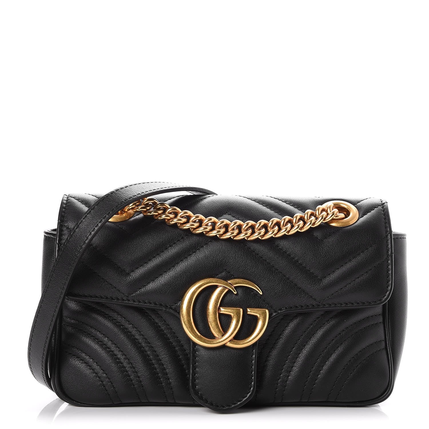 Gucci Calfskin Matelasse Mini GG Marmont Shoulder Bag Black 1 of 7