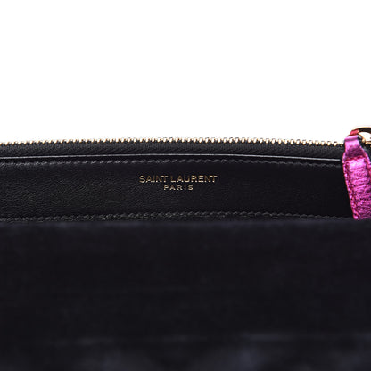 Saint Laurent Metallic Calfskin Matelasse Chevron Monogram Envelope Chain Wallet Fuchsia 6 of 13
