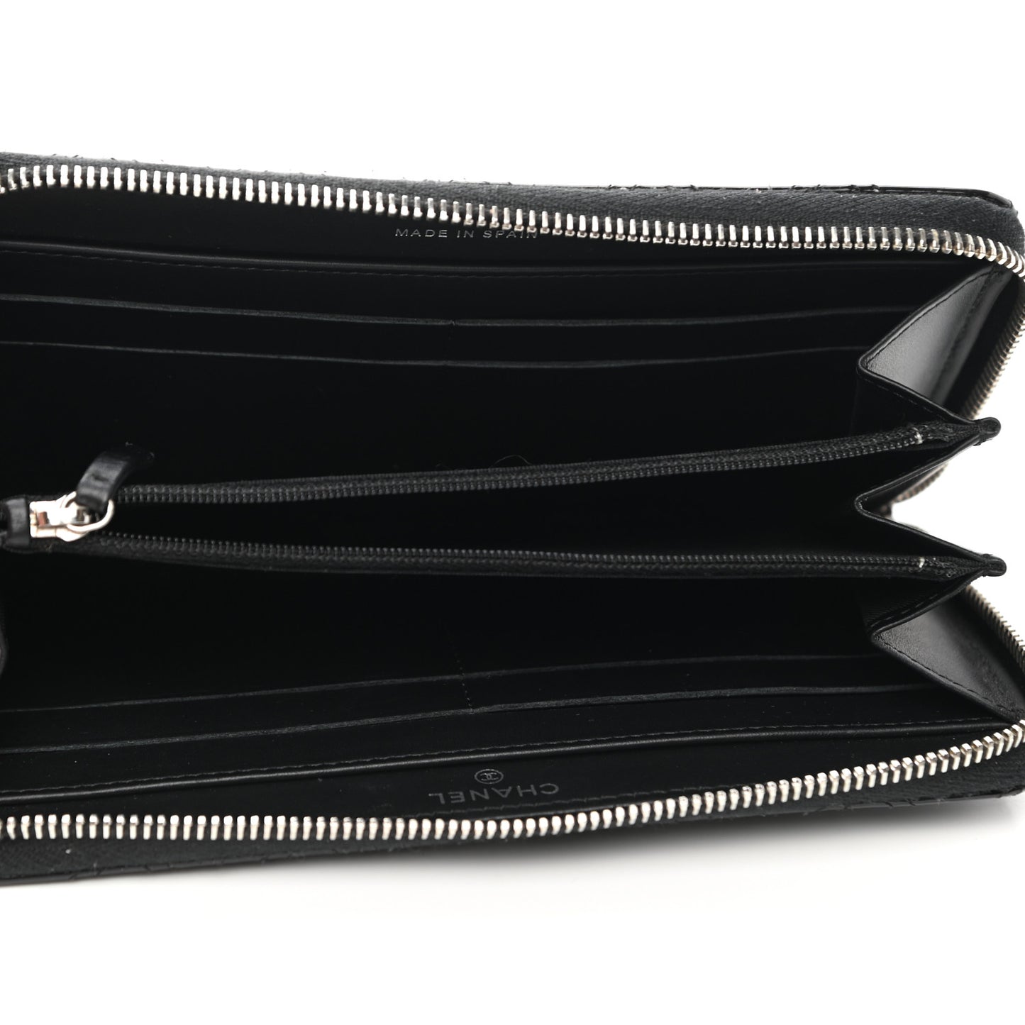 Patent Quilted Large Gusset Zip Around Wallet Black