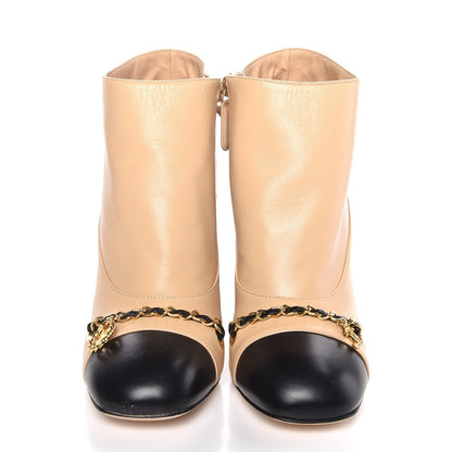 Chanel Lambskin CC Chain Cap Toe Short Boots 38.5 Beige Black 2 of 9
