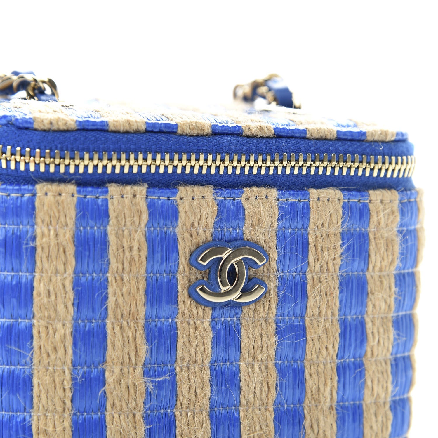 Chanel Raffia Jute Striped Mini Vanity Case With Chain Blue Beige 10 of 11