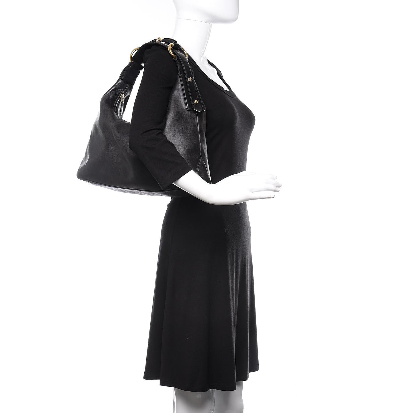 Calfskin Medium Horsebit Chain Hobo Black