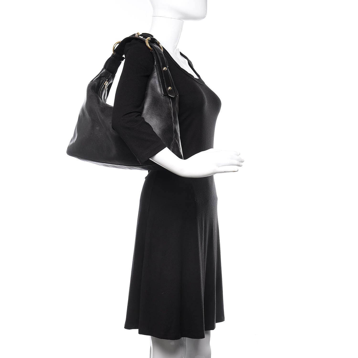 Gucci Calfskin Medium Horsebit Chain Hobo Black 2 of 12