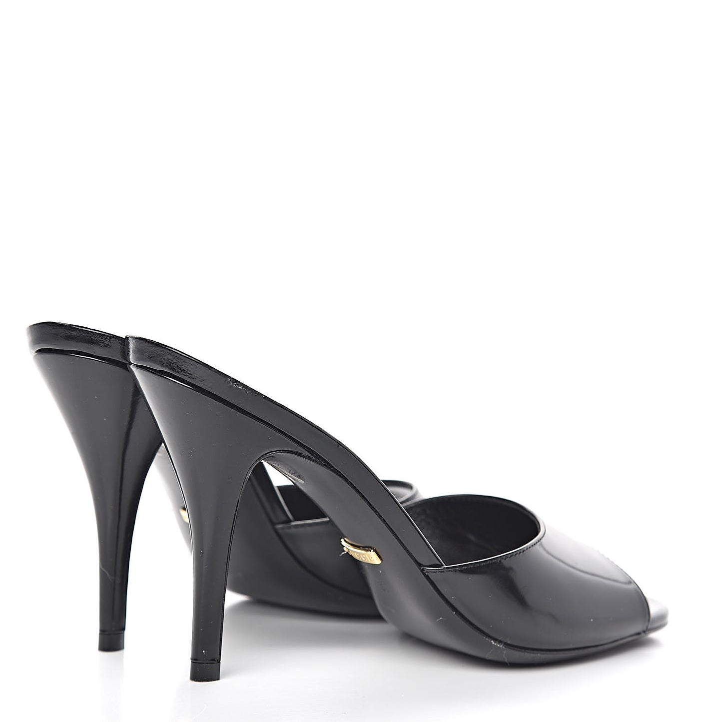 Polished Calfskin Scarlet Mid Heel Slide Sandals 37 Black