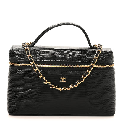 Chanel Lizard Embossed Calfskin Top Handle Slim Vanity With Chain Black 1 of 10