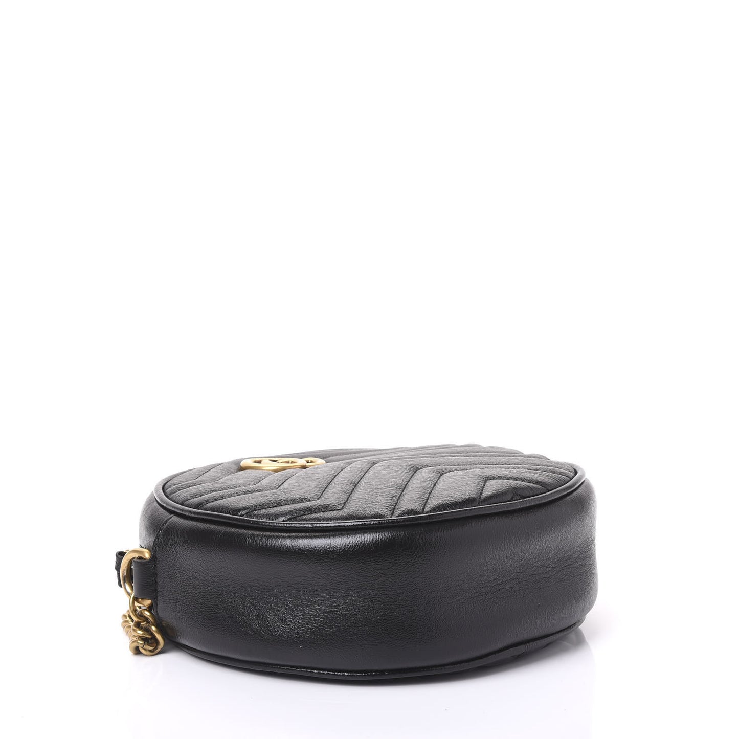 Azalea Calfskin Matelasse Heart Mini GG Marmont Round Shoulder Bag Black
