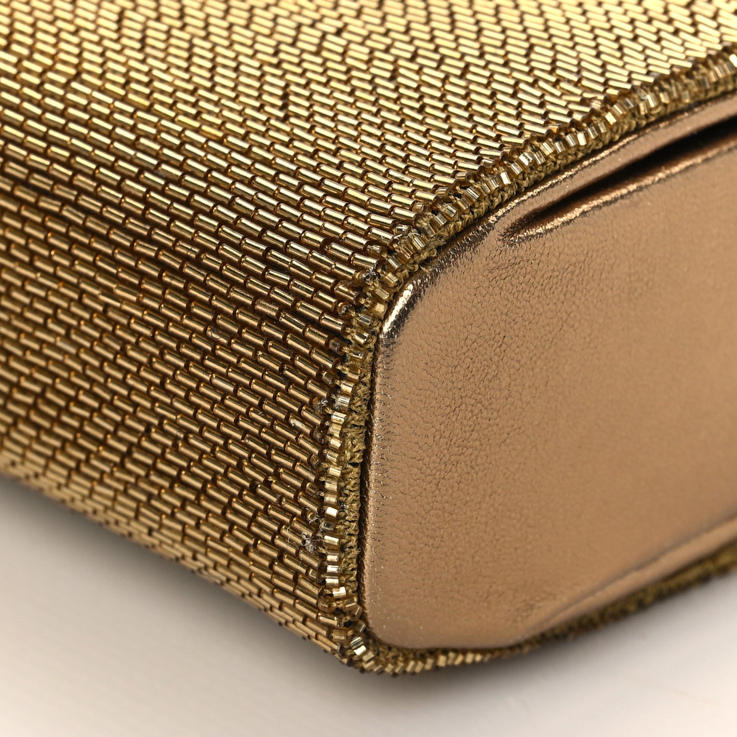 Metallic Calfskin Beaded Rockstud Evening Clutch Antique Bronze