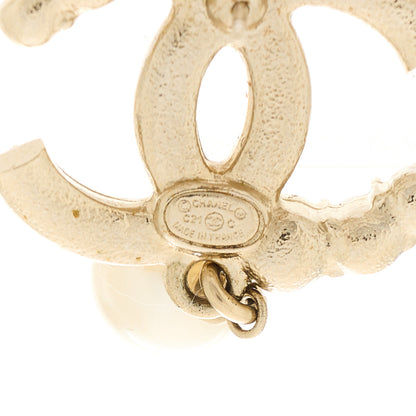 Chanel Crystal Pearl CC Drop Earrings Gold Pearly White 4 of 4