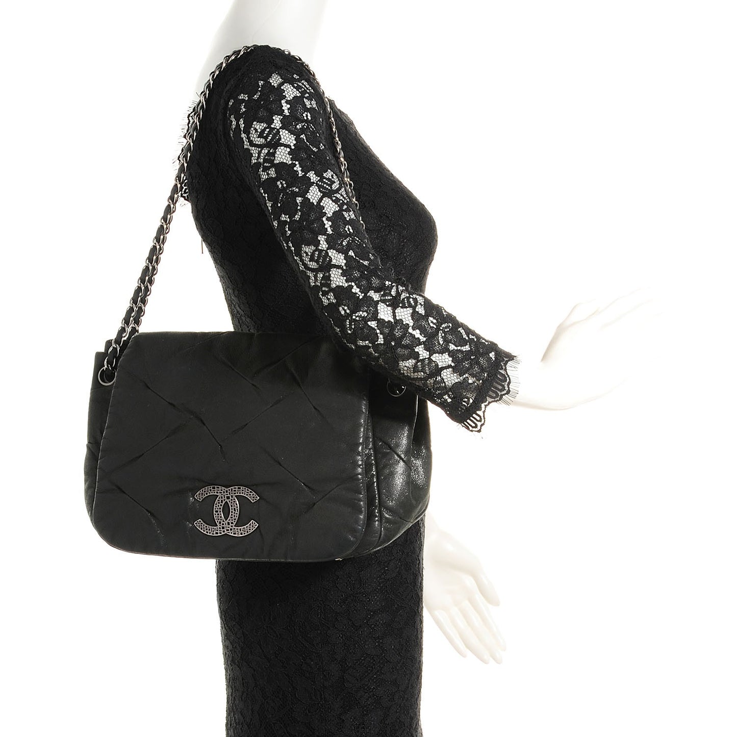 Iridescent Calfskin Glint Accordion Flap Black