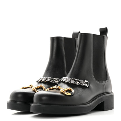 Gucci Flores Calfskin Horsebit Chain Ankle Boots 37 Black 3 of 18