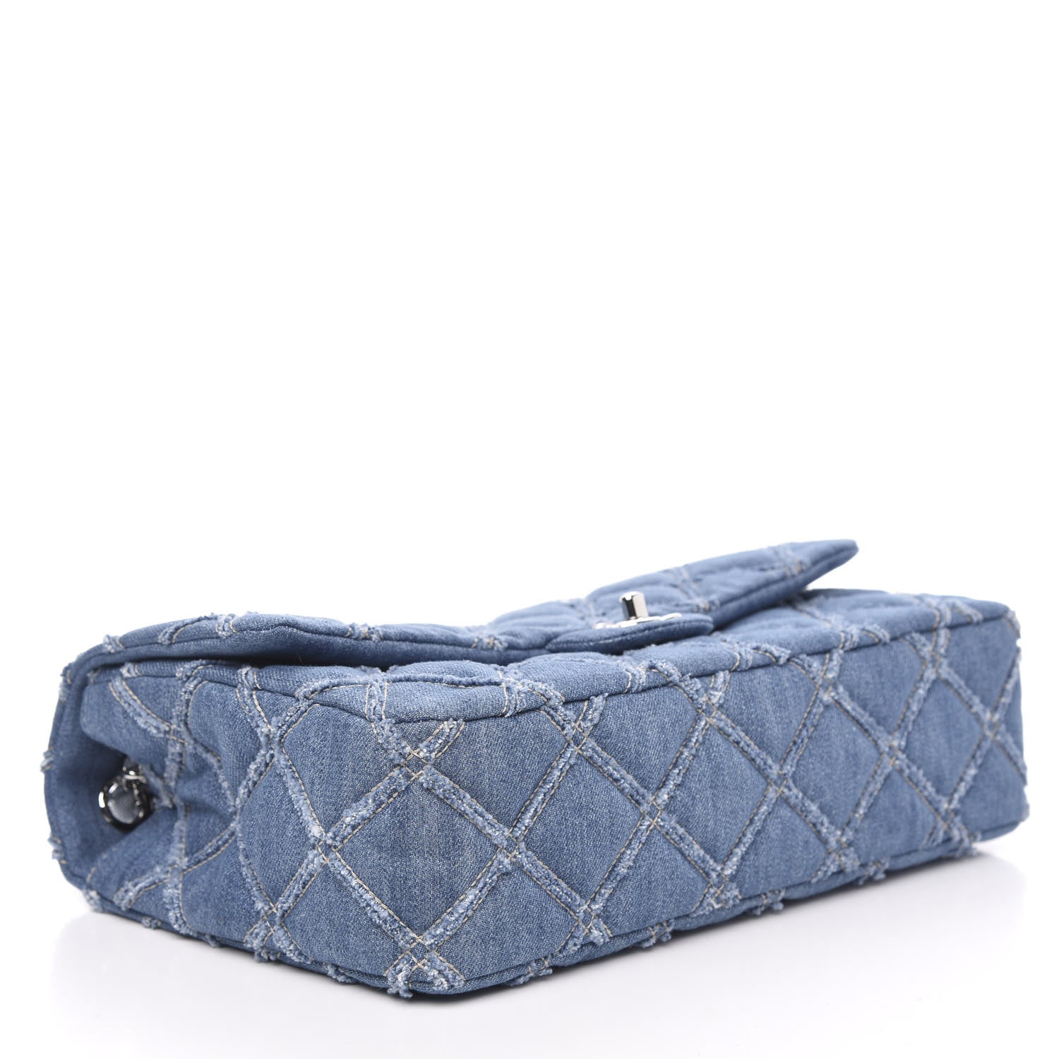 Chanel Frayed Denim Quilted Large Blue Chip Flap Blue 4 of 11