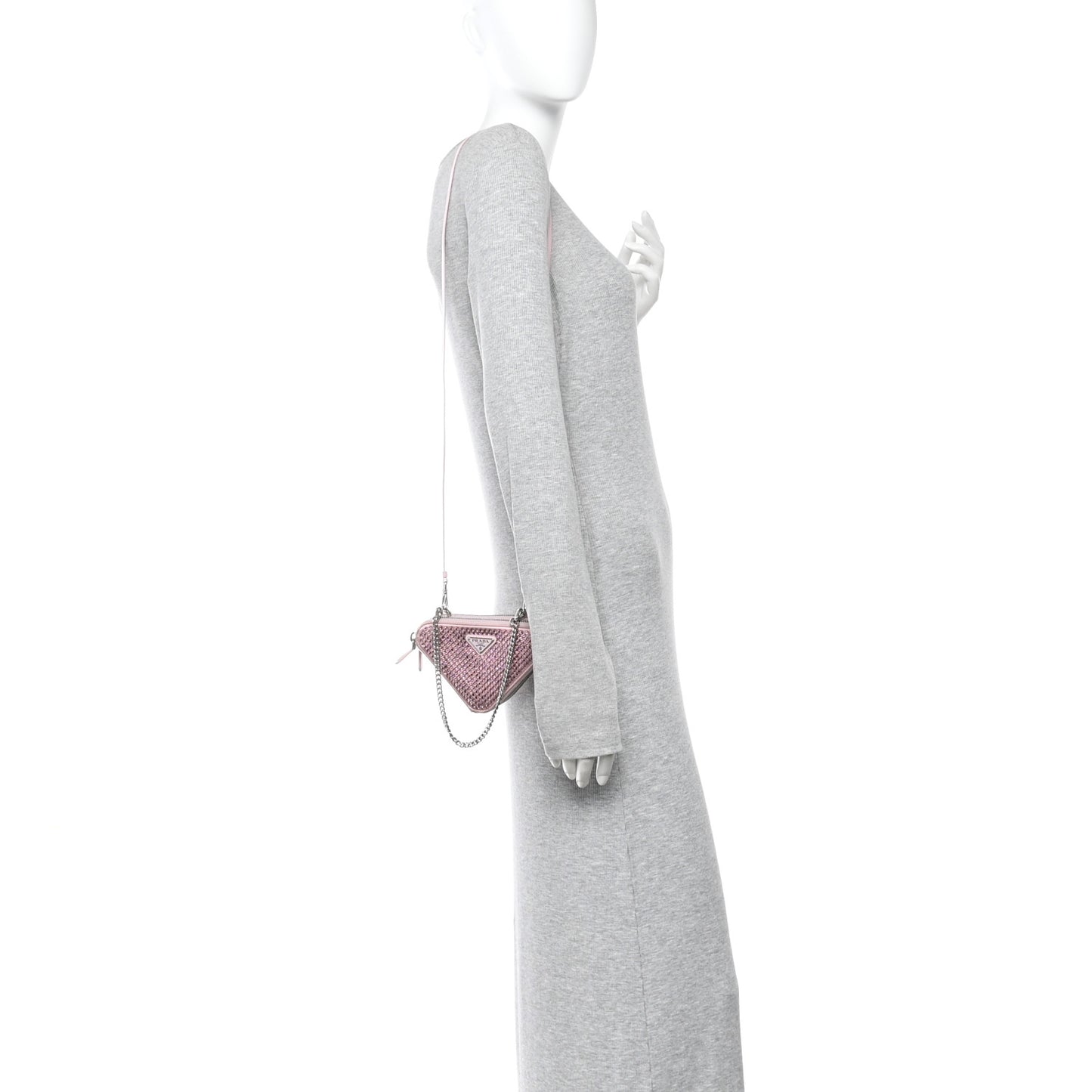Satin Crystal Mini Triangle Crossbody Pouch Alabastro