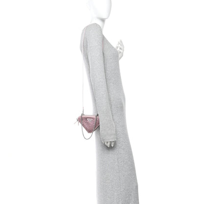 Prada Satin Crystal Mini Triangle Crossbody Pouch Alabastro 2 of 13