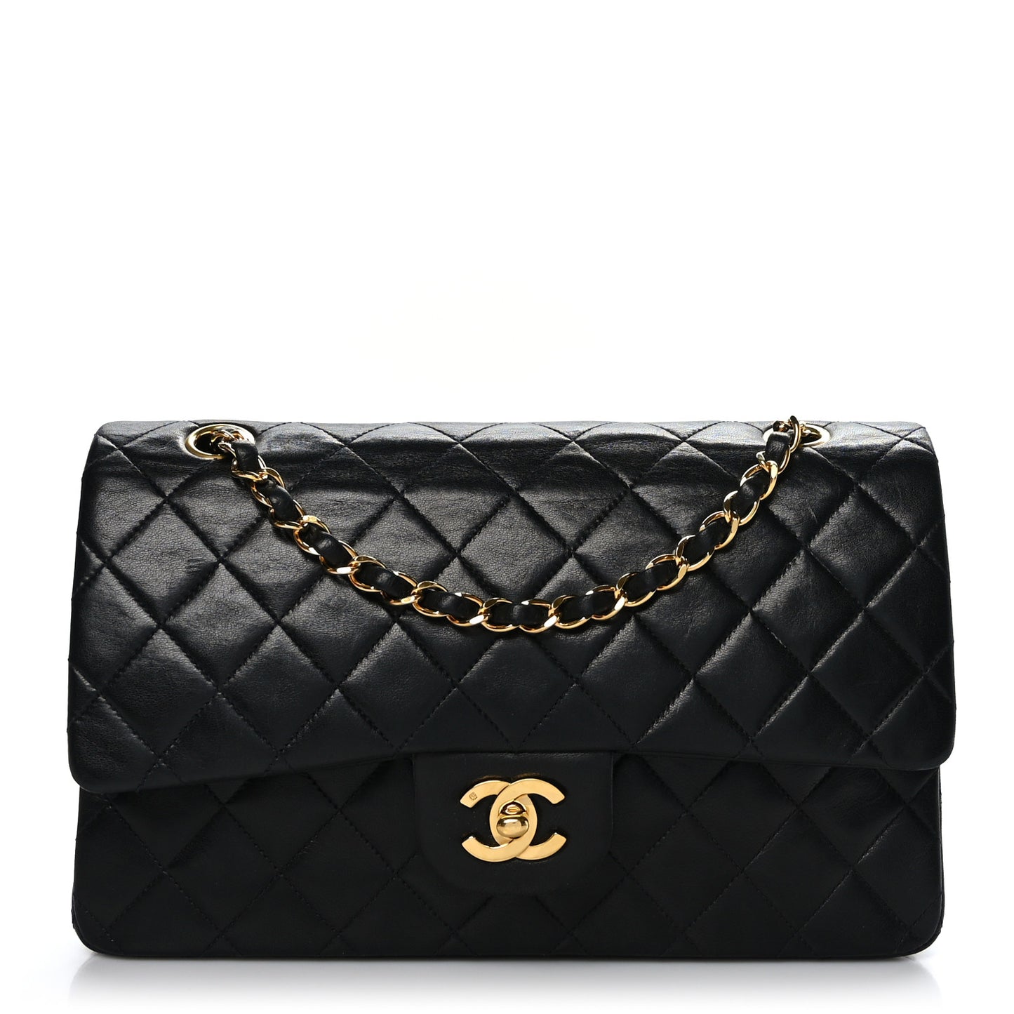 Lambskin Quilted Medium Double Flap Black