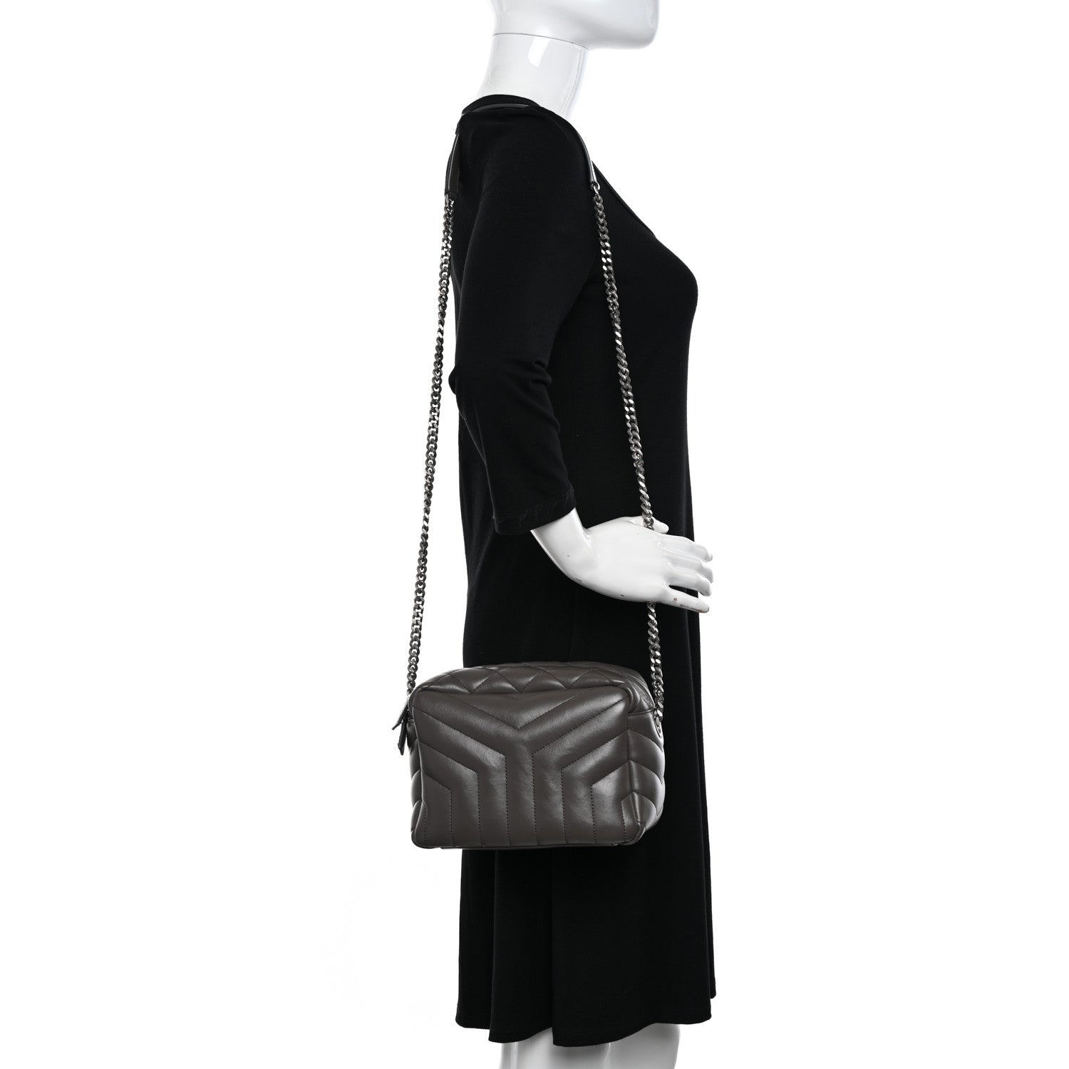 Saint Laurent Calfskin Y Quilted Monogram Small Loulou Bowling Bag Earth 2 of 12