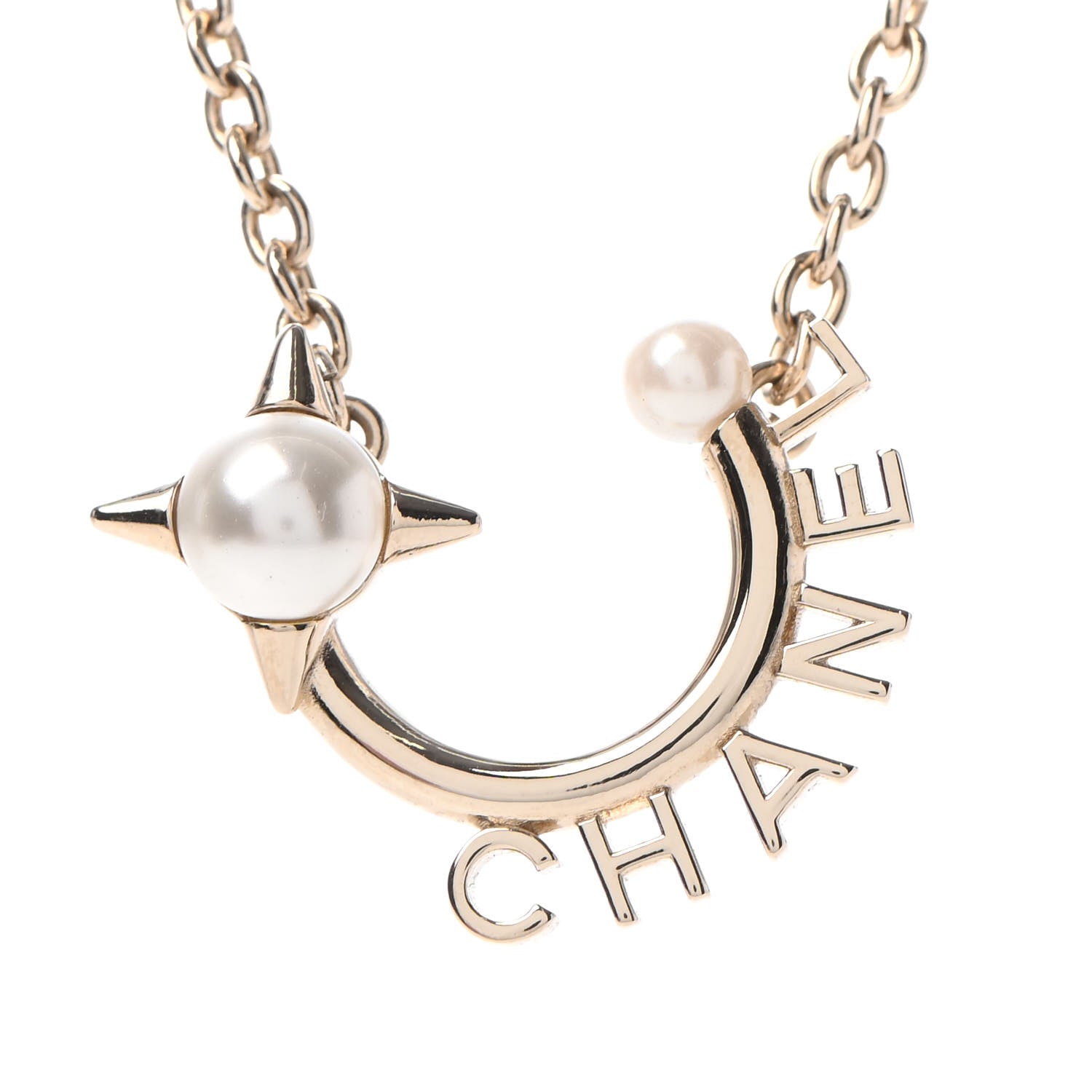 Chanel Pearl Logo Necklace Gold 3 of 4