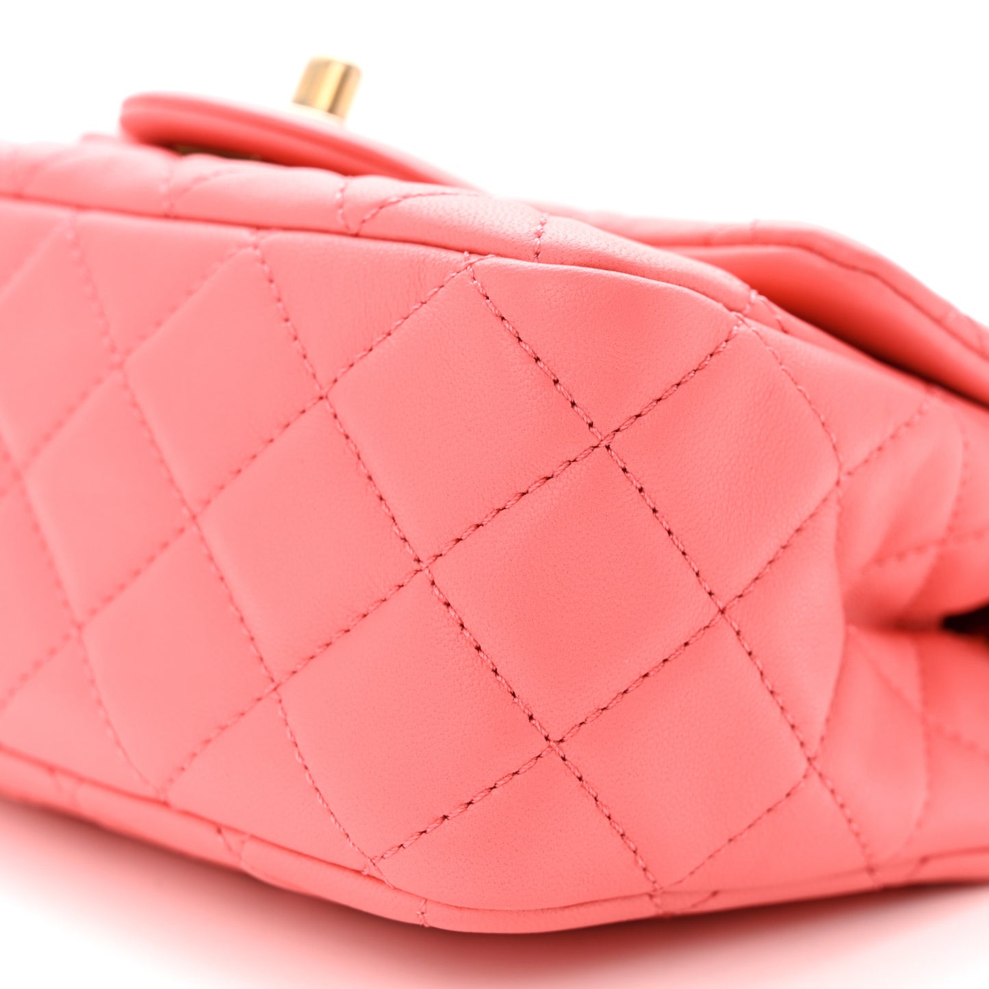 Lambskin Quilted Mini Pearl Crush Flap Coral
