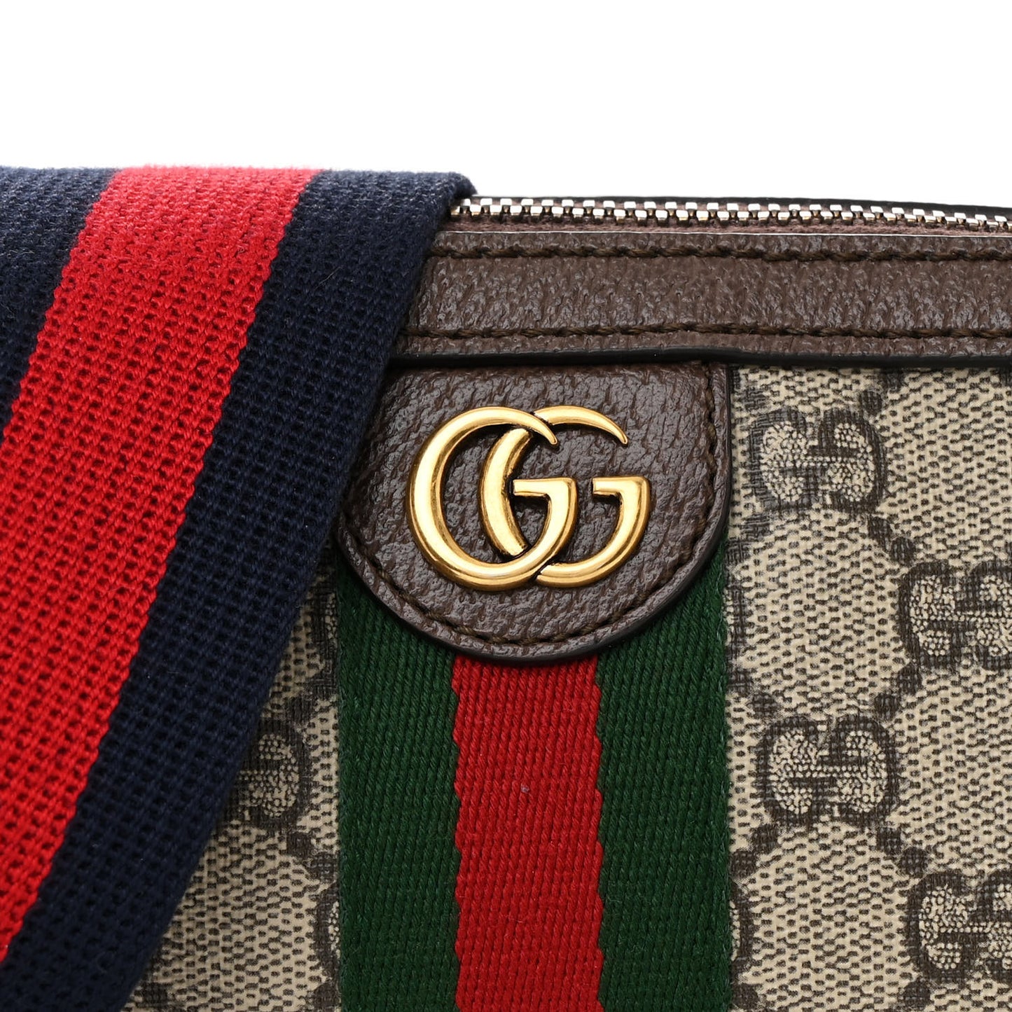 GG Supreme Monogram Textured Dollar Calfskin Web Ophidia Wristlet Shoulder Bag Beige Ebony New Acero