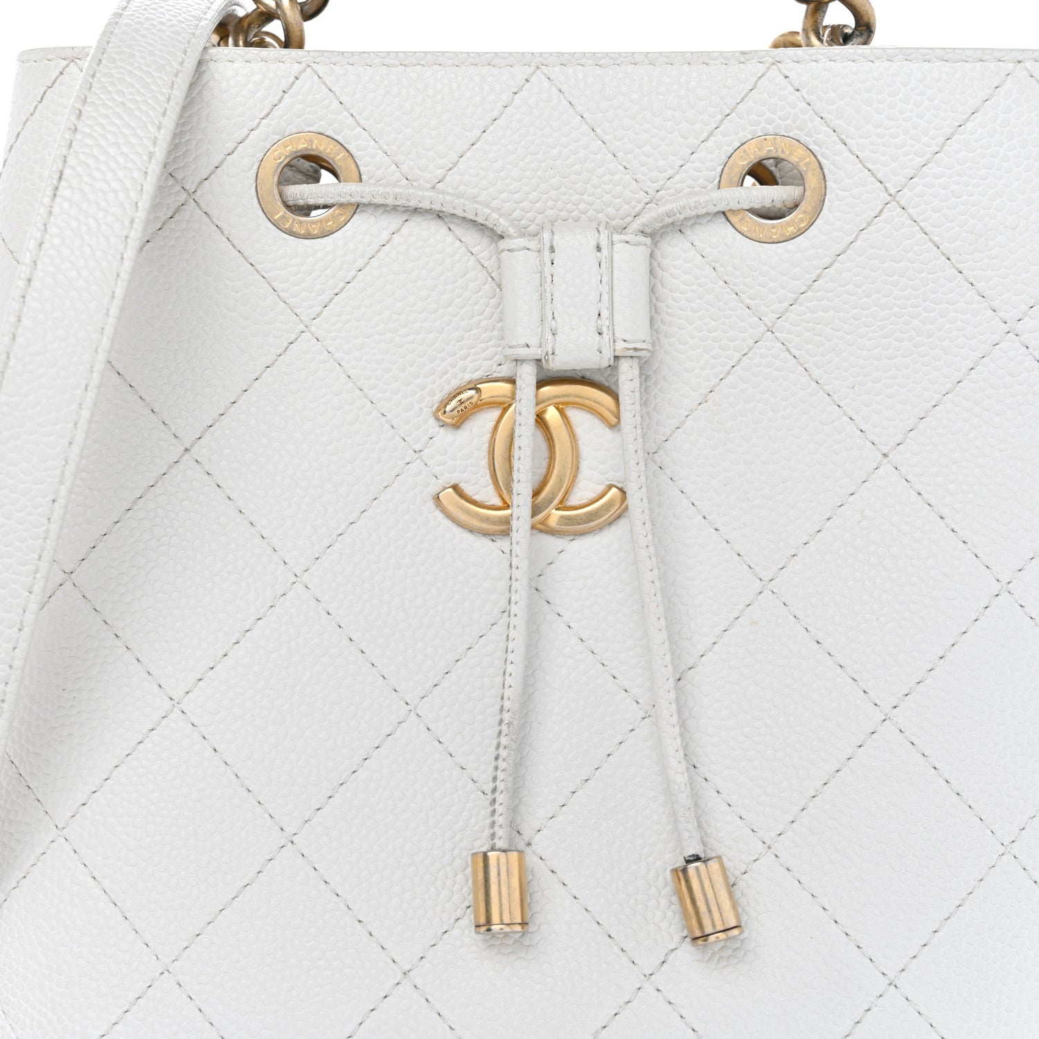Chanel Grained Calfskin Stitched Small Drawstring Bag White 8 of 16