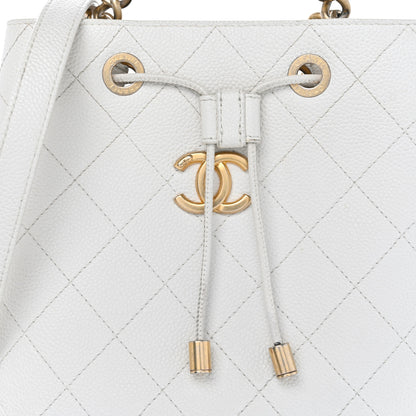 Chanel Grained Calfskin Stitched Small Drawstring Bag White 8 of 16