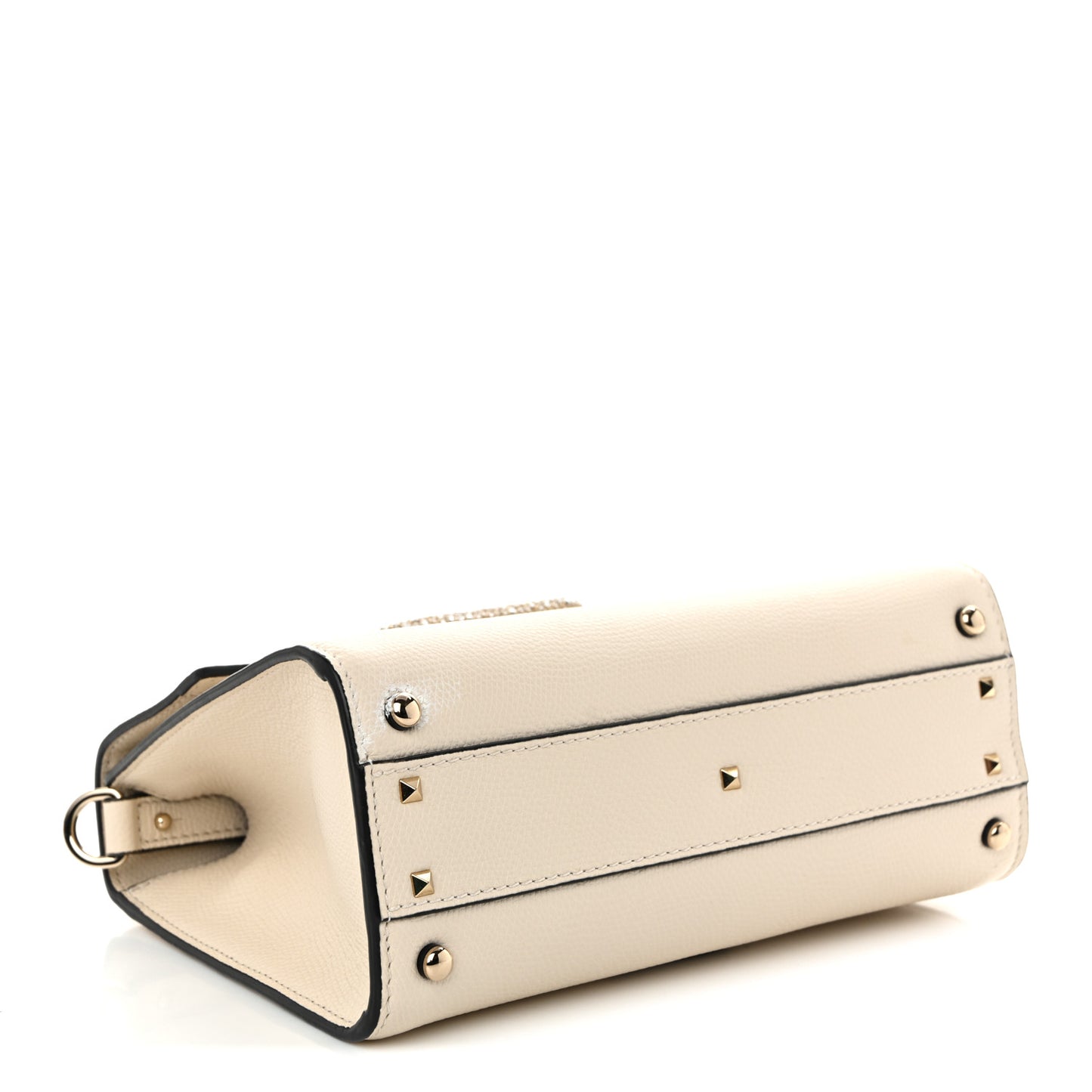 Grainy Calfskin Swarovski Crystal Embellished Small VSling Top Handle Bag Light Ivory