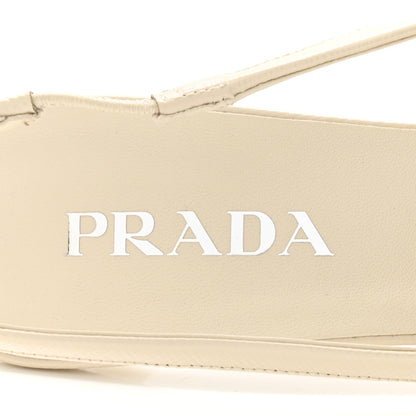 Prada Saffiano Patent Triangle Logo Pointed Toe 75mm Slingback Pumps 39 White 5 of 9