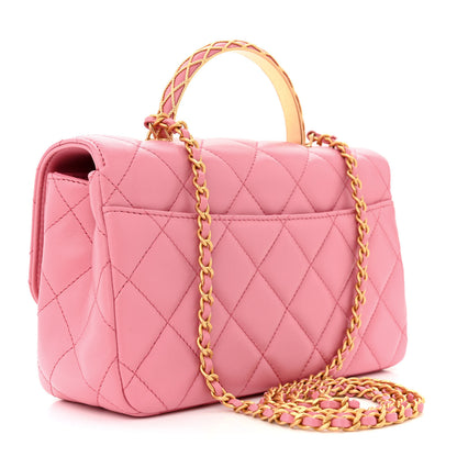 Chanel Lambskin Metal Quilted Twist Top Handle Flap With Chain Light Pink 3 of 15