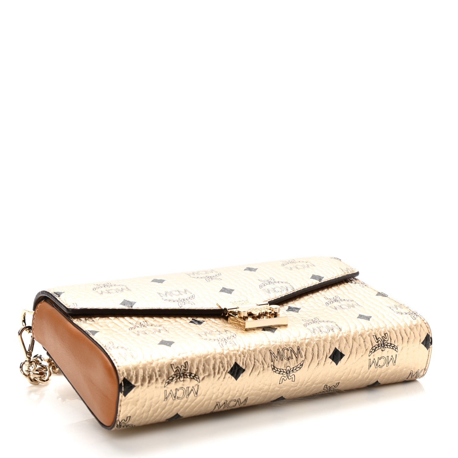 MCM Metallic Visetos Medium Millie Crossbody Bag Berlin Gold 4 of 9