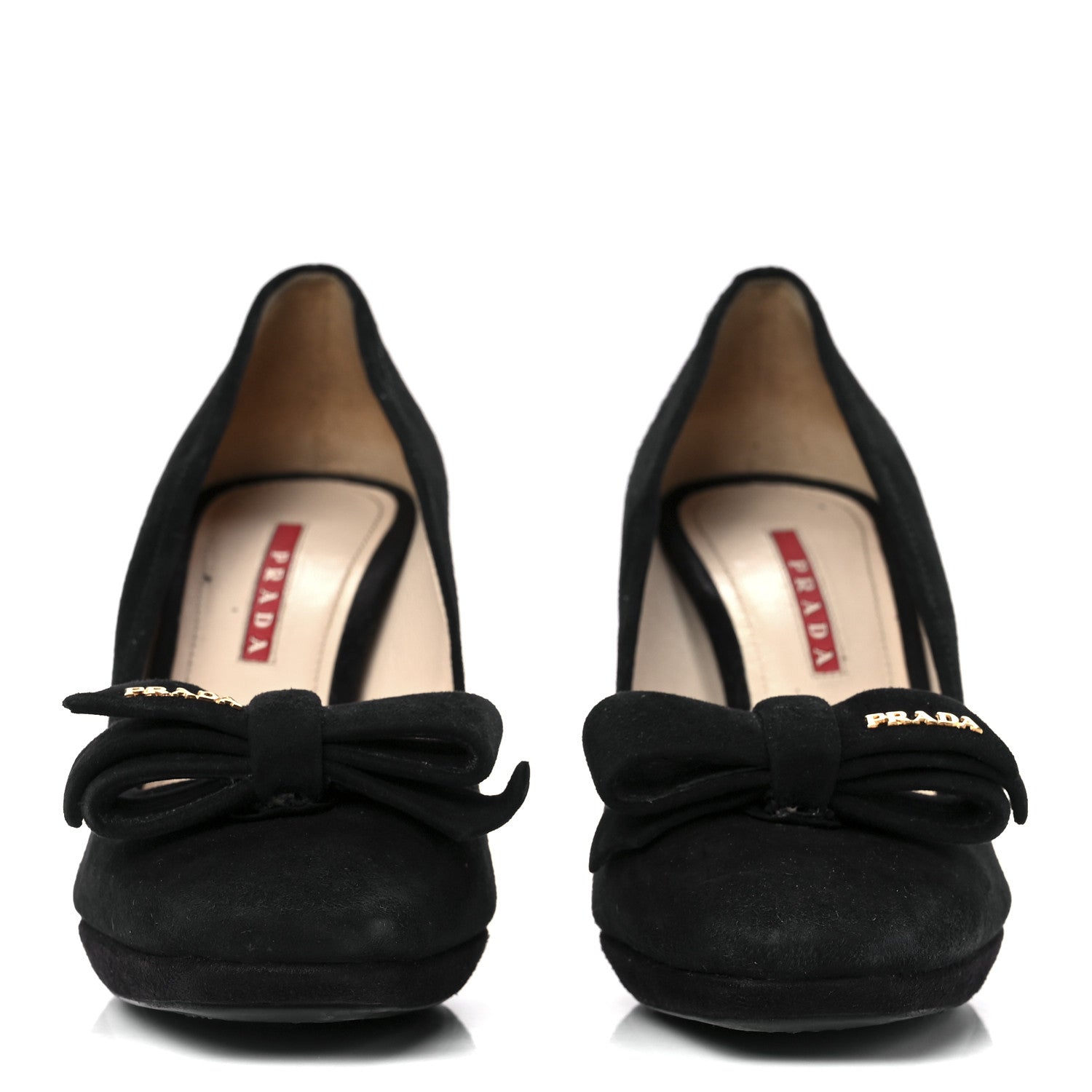 Prada Suede Logo Bow Pumps 38.5 Black 2 of 9